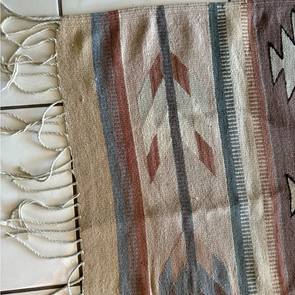 Vintage Southwestern native American handwoven Patterned Rug with Fringe